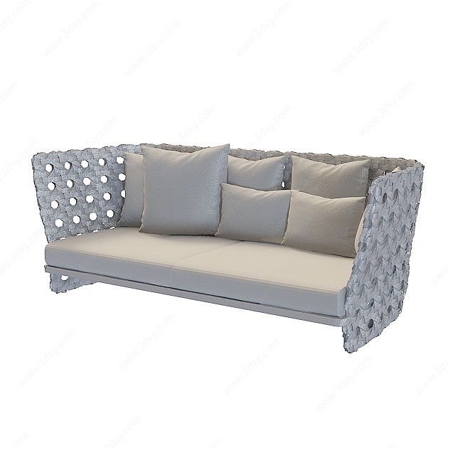 藤编灰色双人沙发3D模型