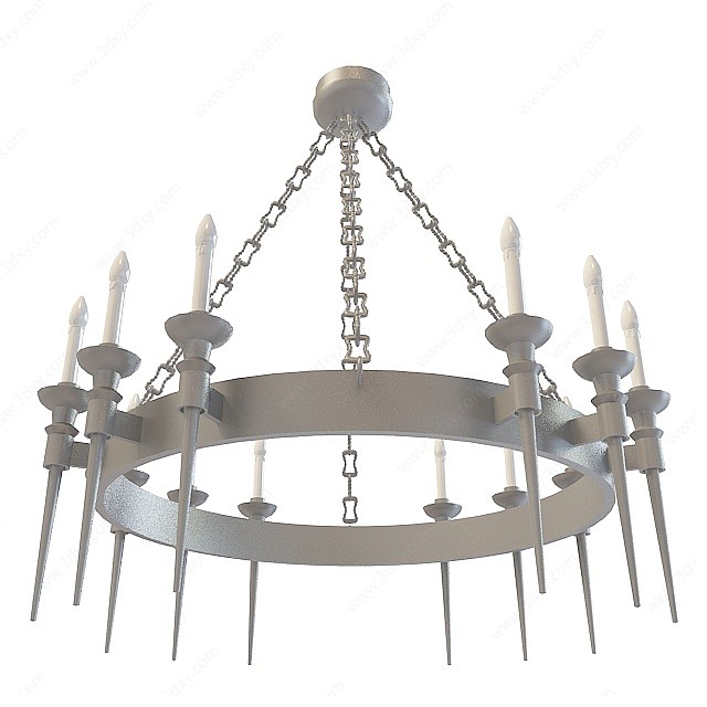 复古铁链蜡烛吊灯3D模型