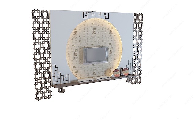屏风式电视墙,3D模型