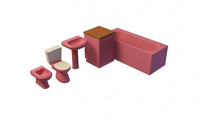 红色卫浴组合3D模型