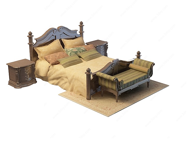 古典欧式双人床3D模型