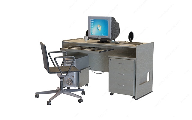 办公电脑桌3D模型