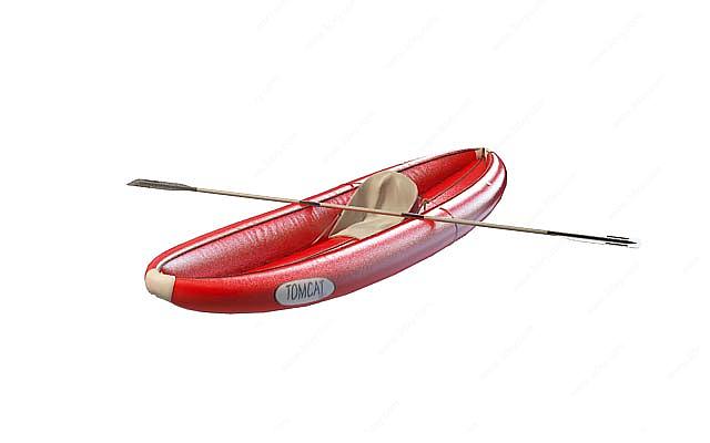 红色小型皮划艇3D模型