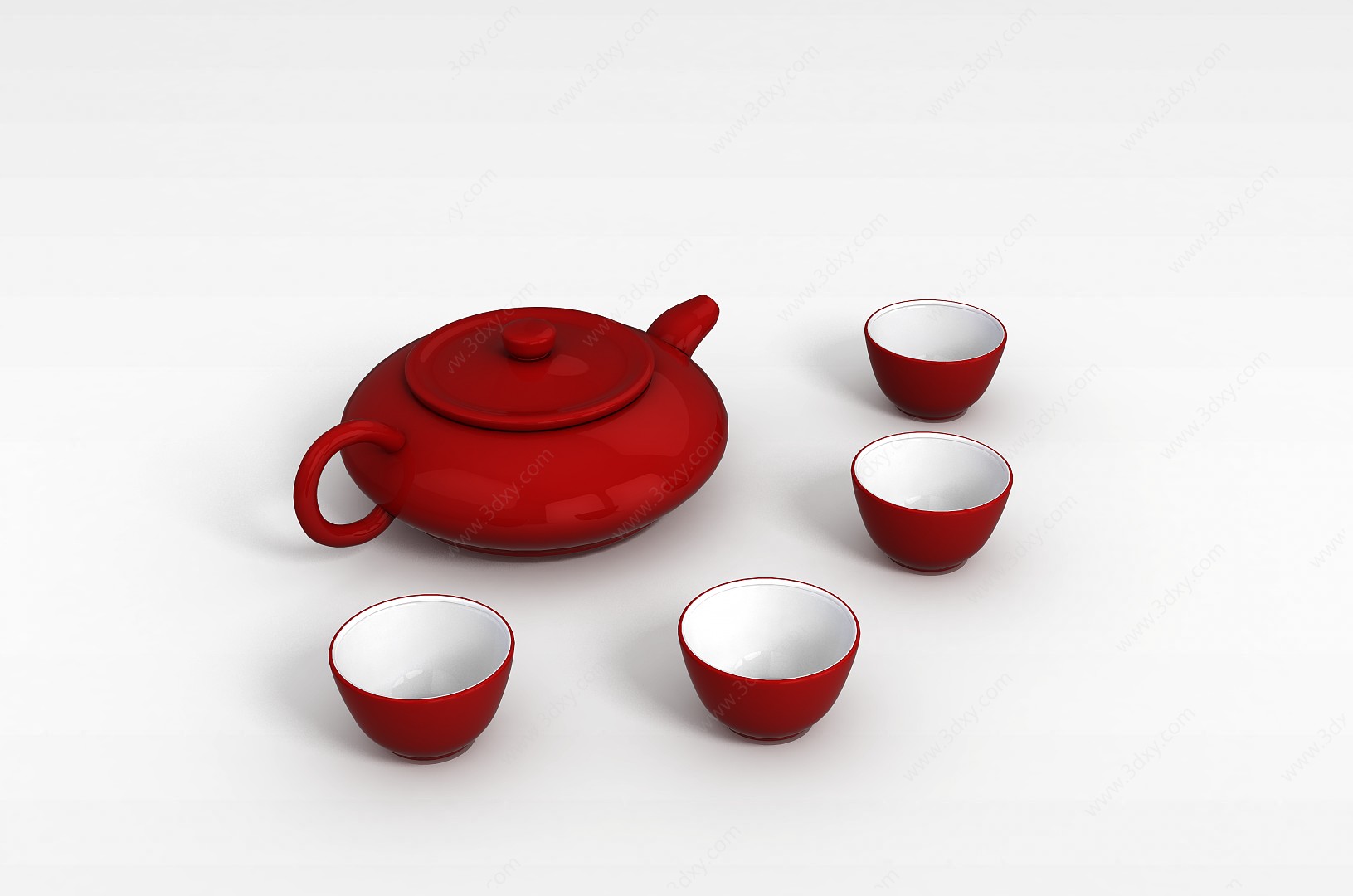 红釉陶瓷茶具3D模型