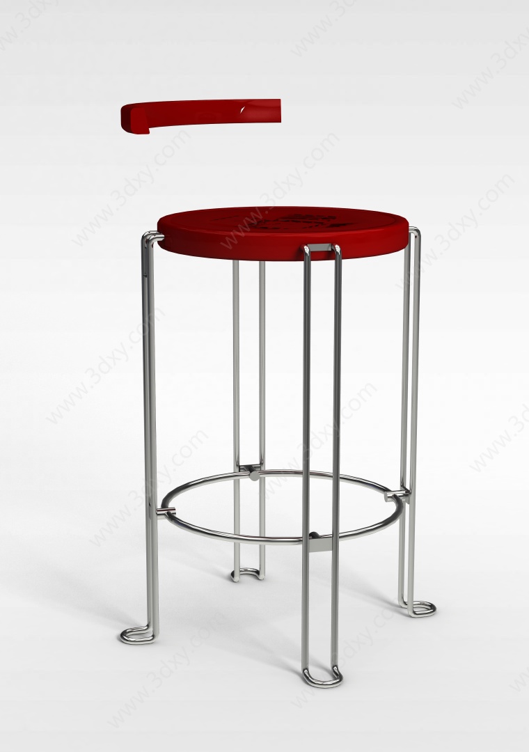 红色不锈钢吧椅3D模型