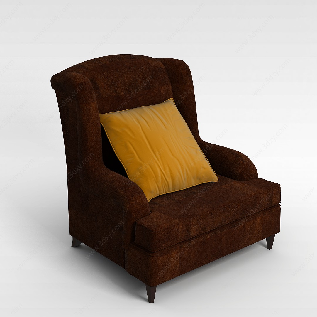 现代棕色布艺沙发椅3D模型