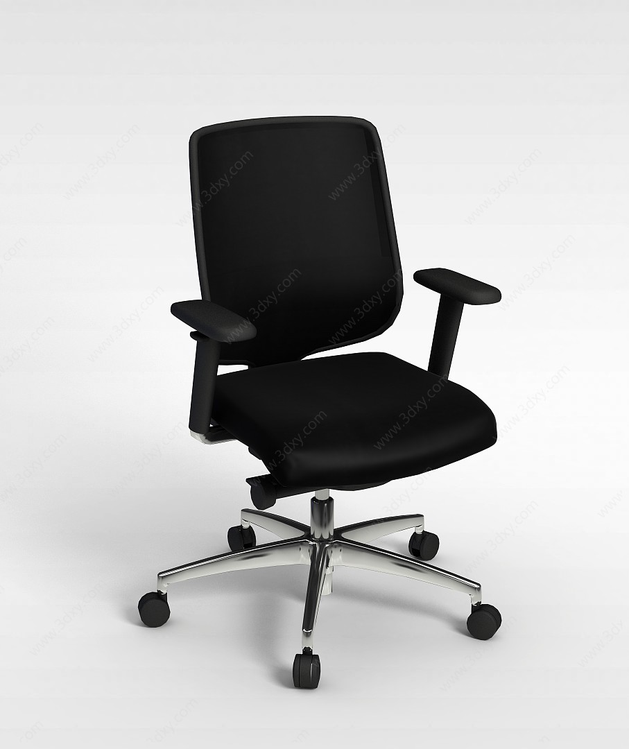 现代黑色皮质扶手办公椅3D模型