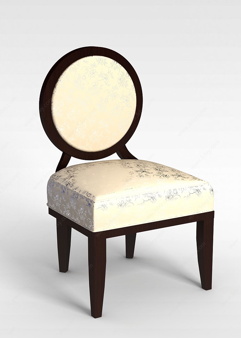 白色印花简欧餐椅3D模型