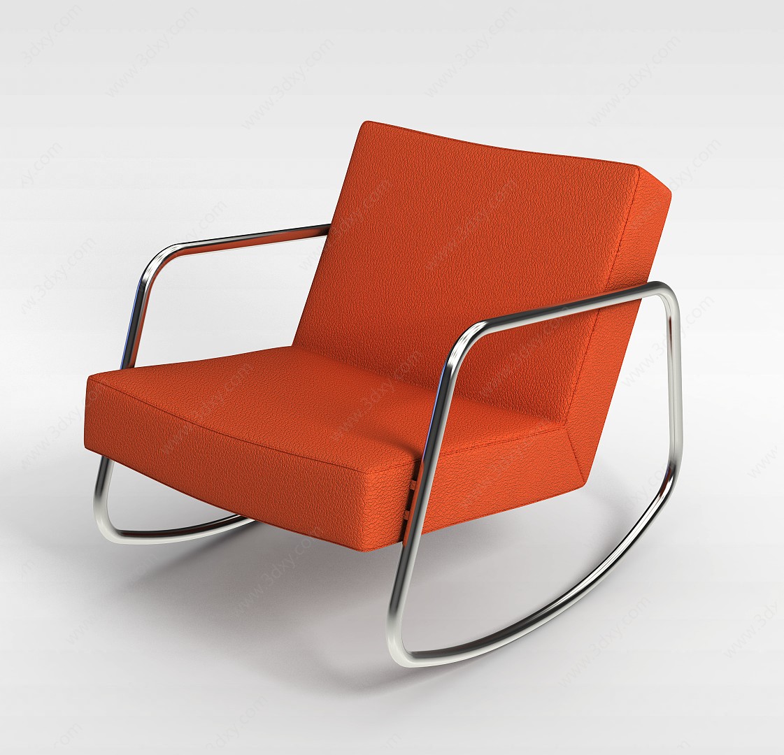 橘红色皮质休闲椅3D模型