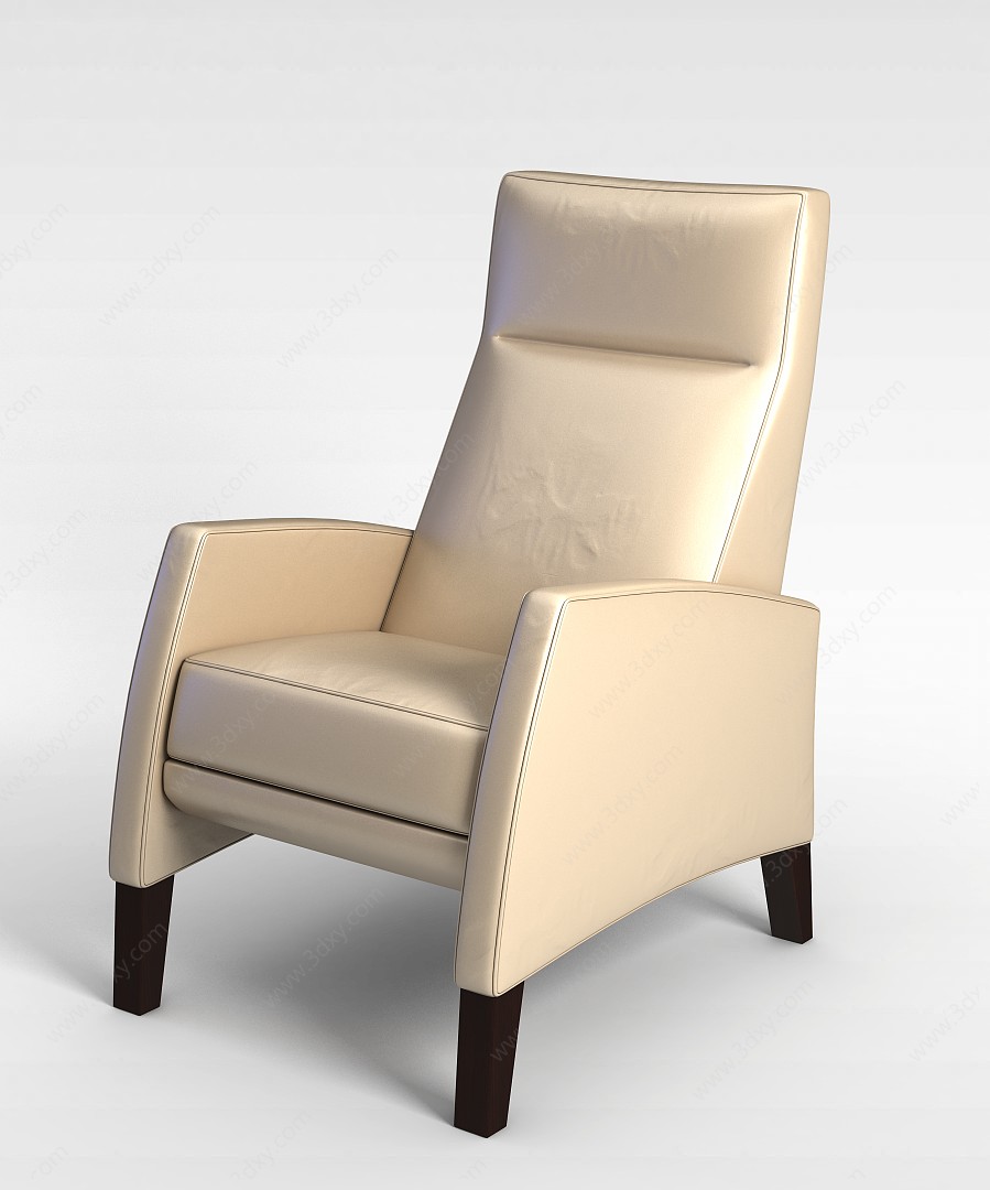 现代淡黄色皮革沙发椅3D模型