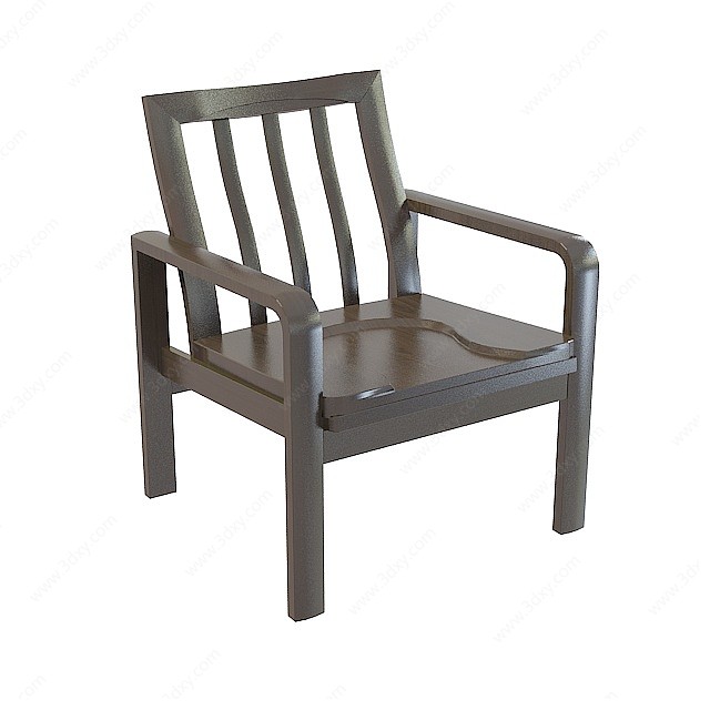 棕黑色实木扶手椅3D模型