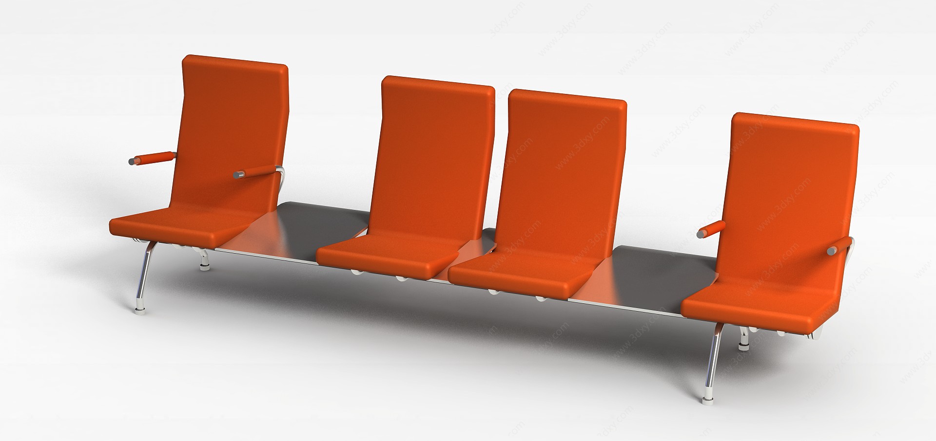 橘黄色多人公共排椅3D模型