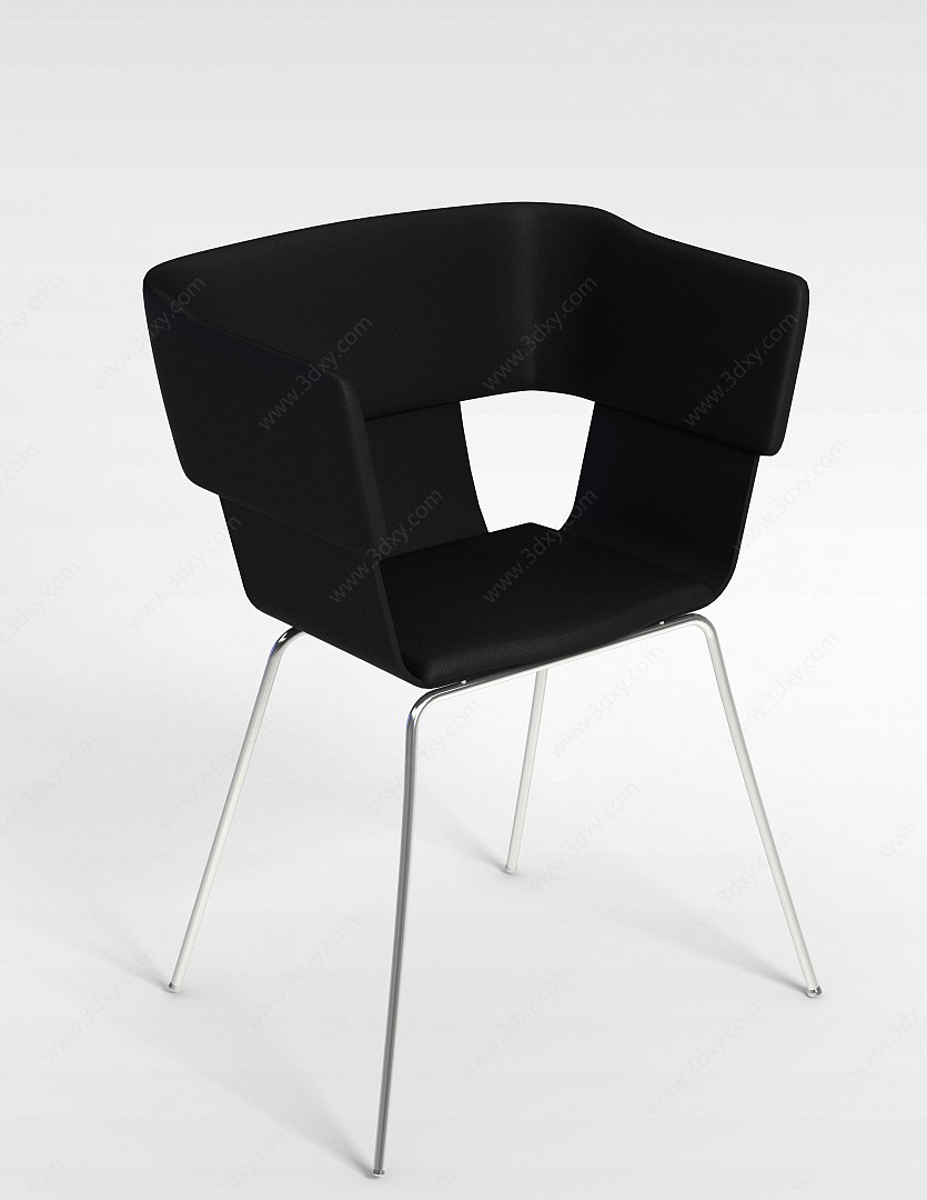 黑色皮质扶手椅3D模型