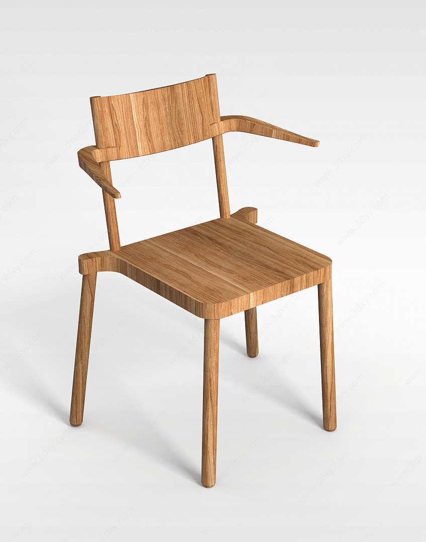田园实木扶手椅3D模型