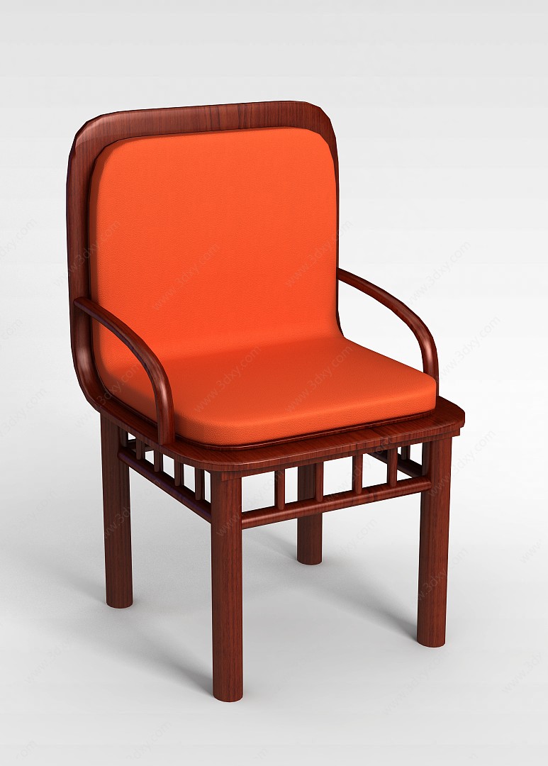 橙色实木扶手椅3D模型