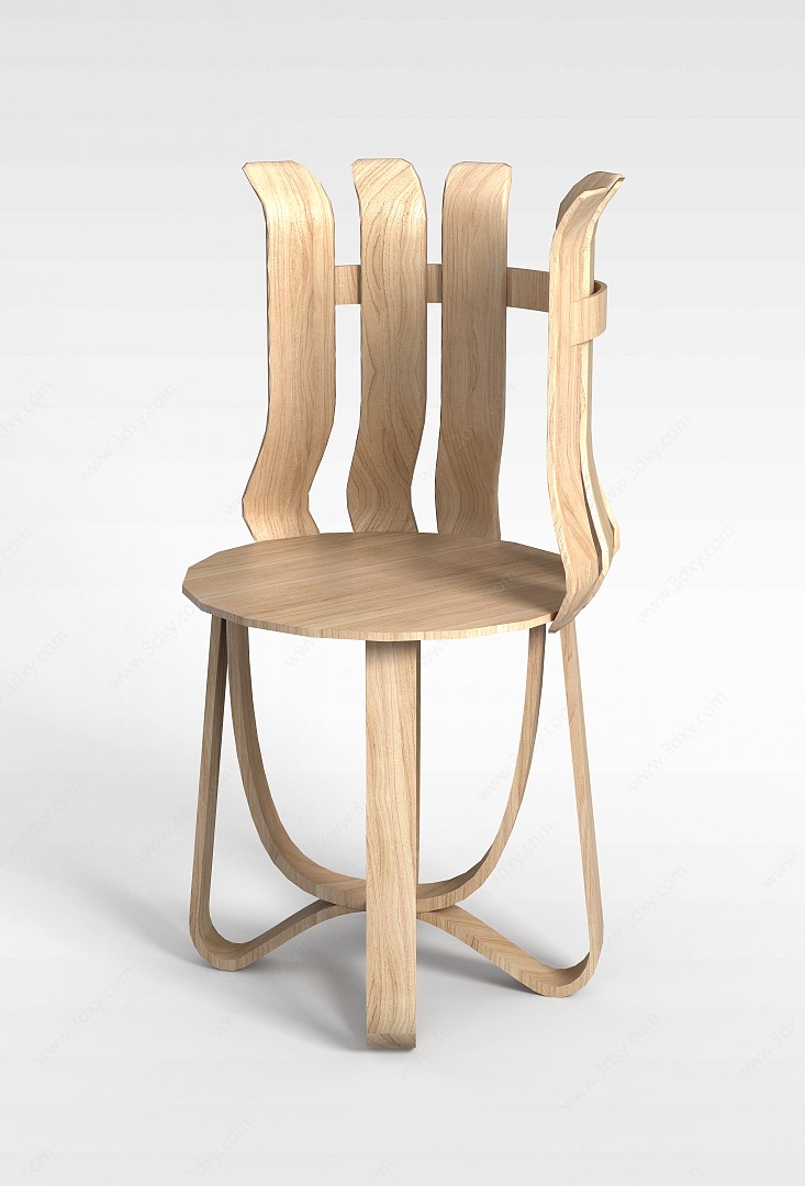 个性白木椅子3D模型