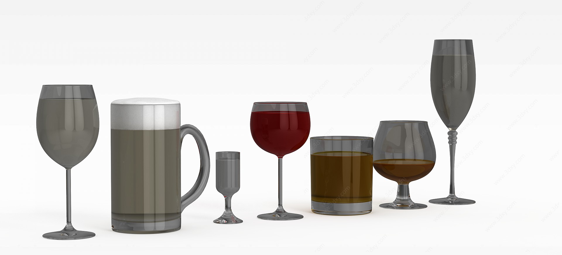 玻璃酒杯酒瓶3D模型