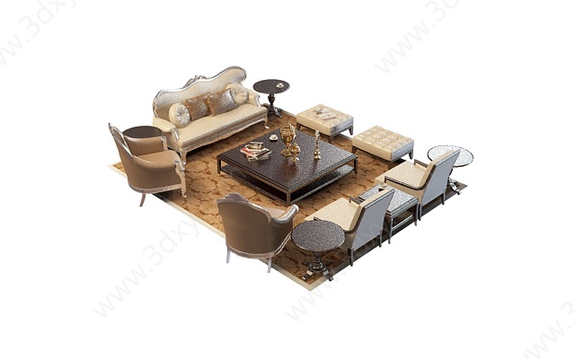 欧式客厅沙发茶3D模型