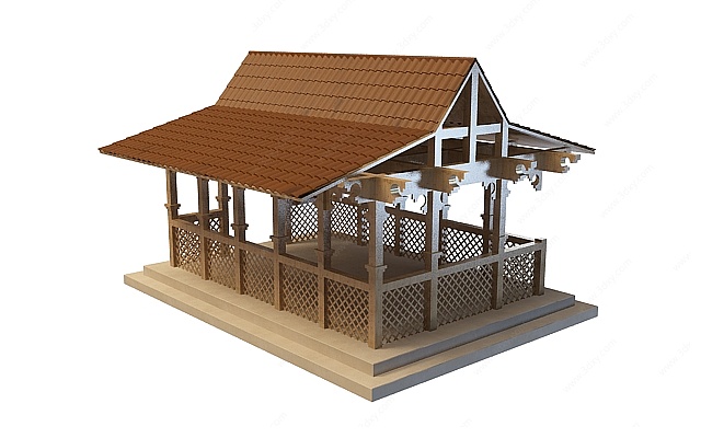 古建筑室外木质凉亭3D模型