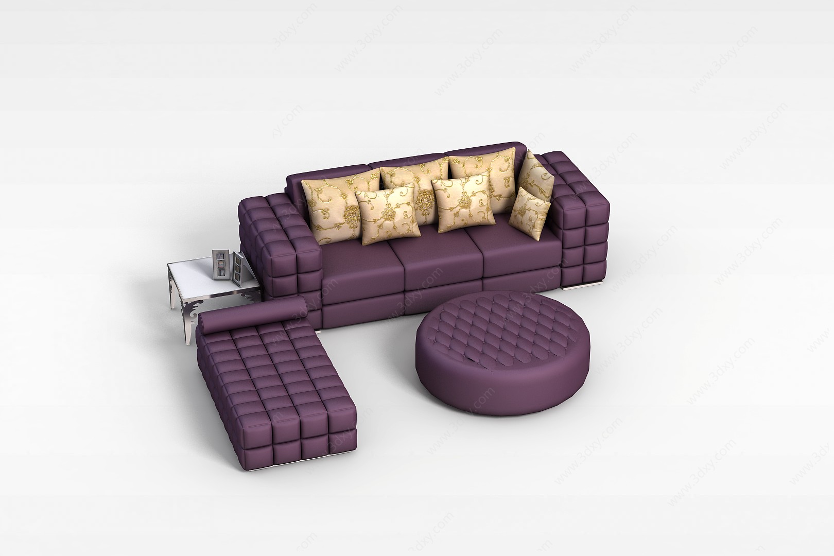 紫色沙发茶几3D模型