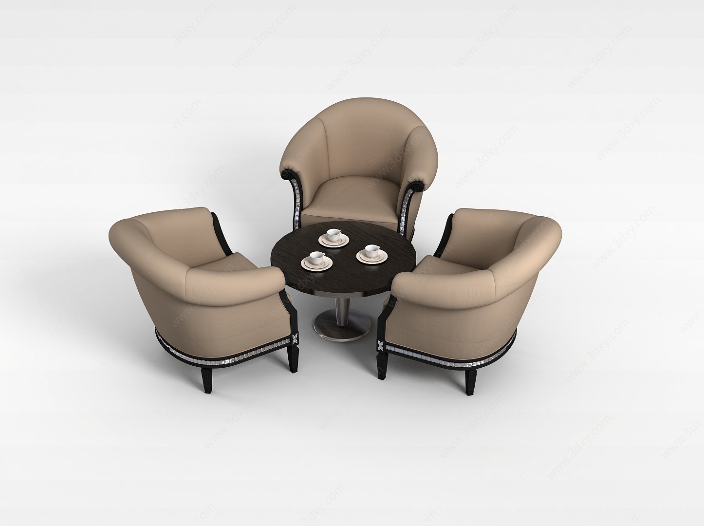 三人沙发茶几组合3D模型