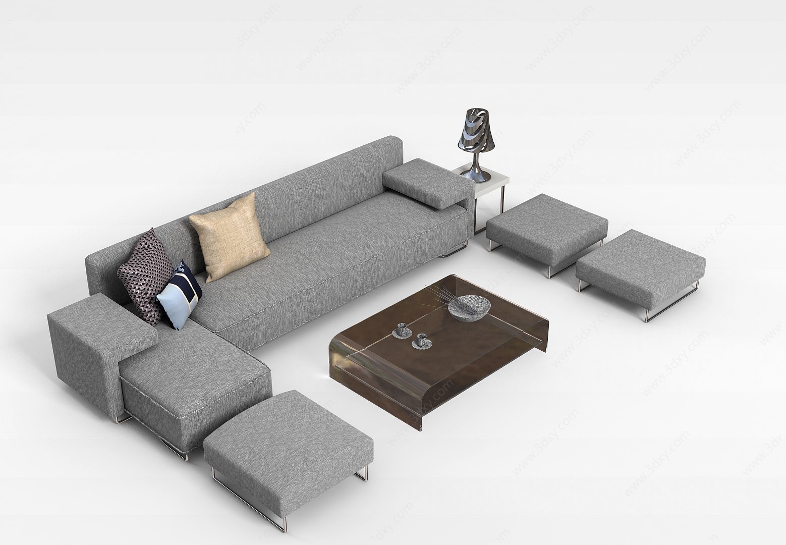 灰色沙发茶几组合3D模型