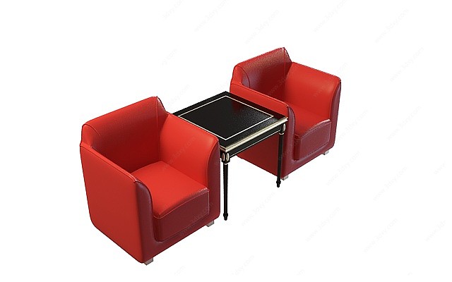 红色沙发茶几3D模型