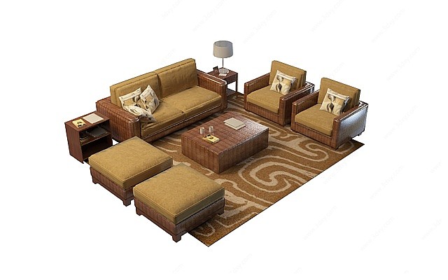 实木布艺沙发3D模型