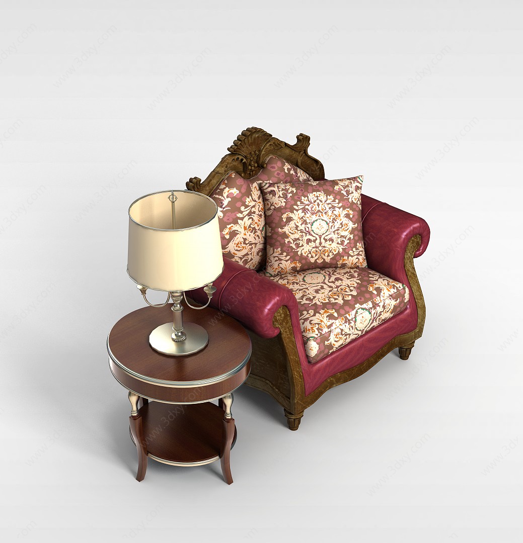 咖啡馆沙发茶几3D模型