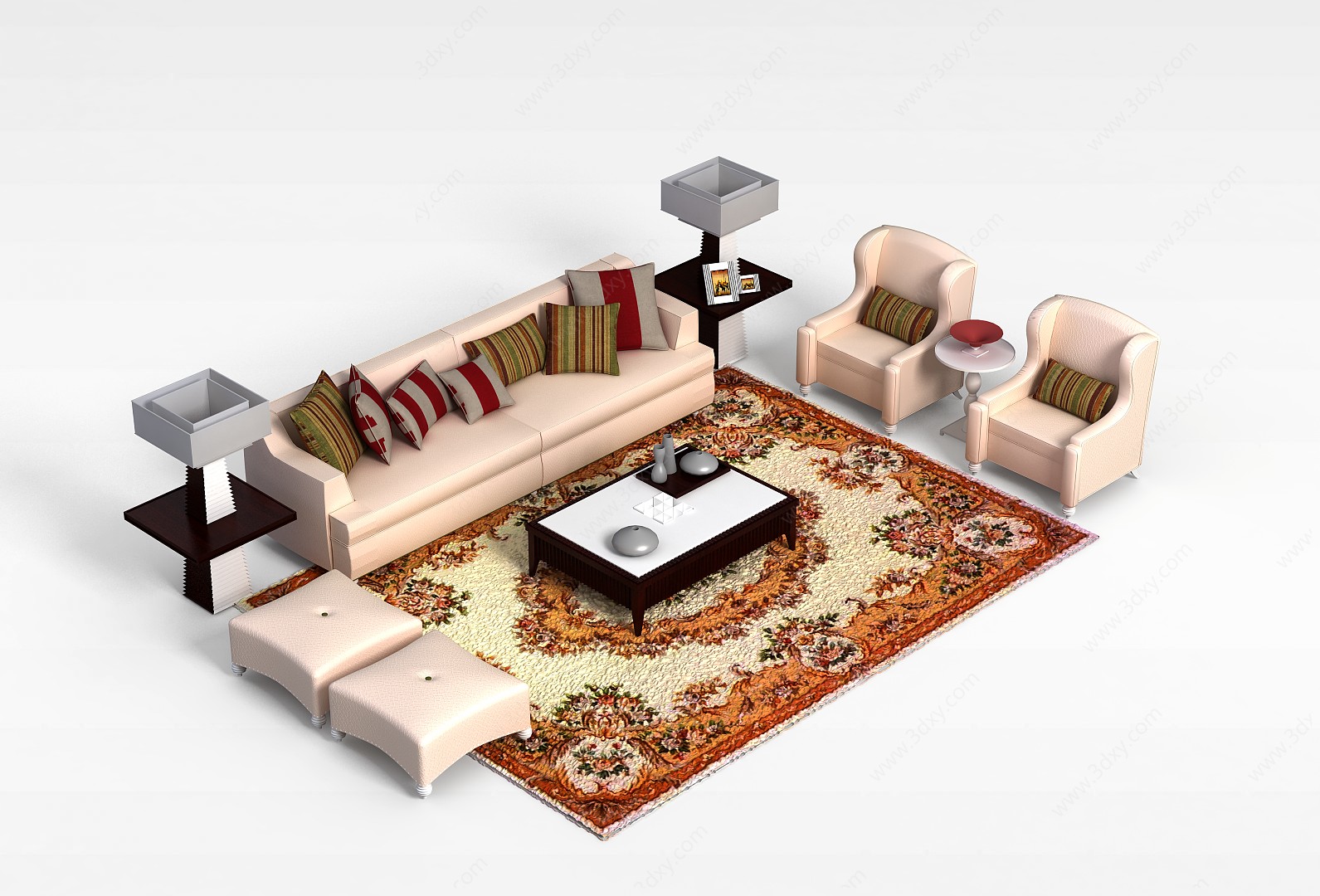 法式沙发茶几组合3D模型