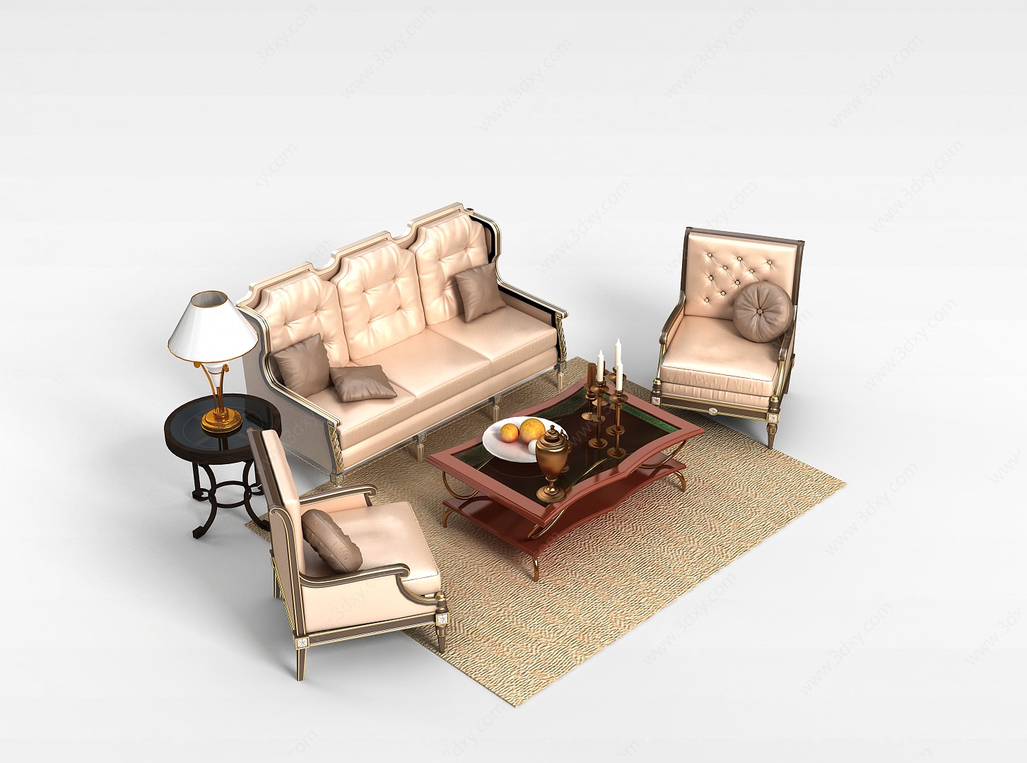 西式沙发茶几组合3D模型