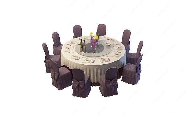 酒店圆形桌椅3D模型