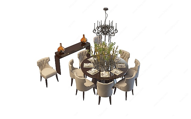 餐厅圆桌椅3D模型
