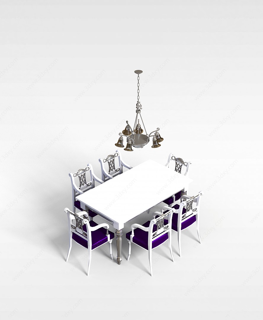 六人桌椅3D模型