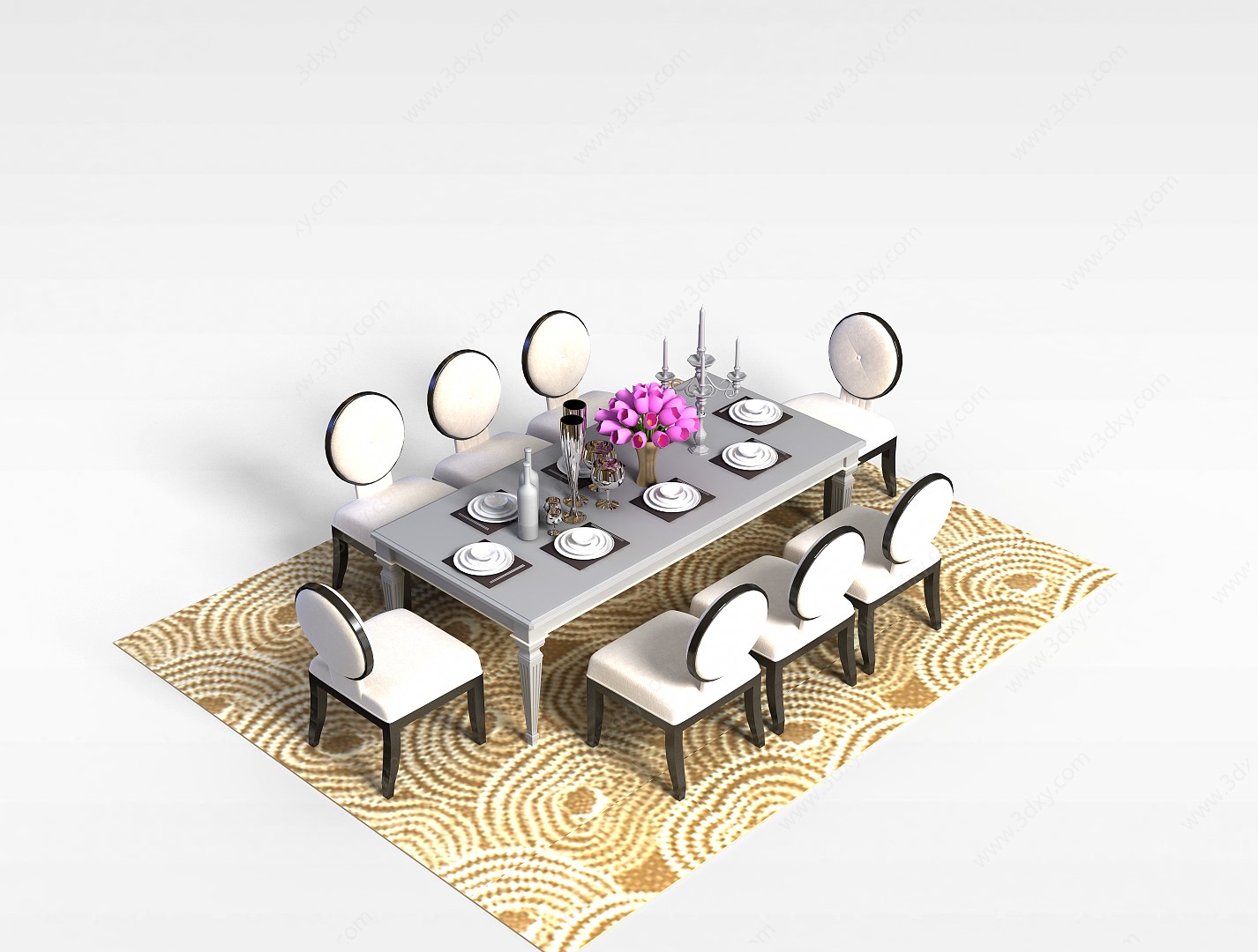 欧式橡木餐桌椅3D模型