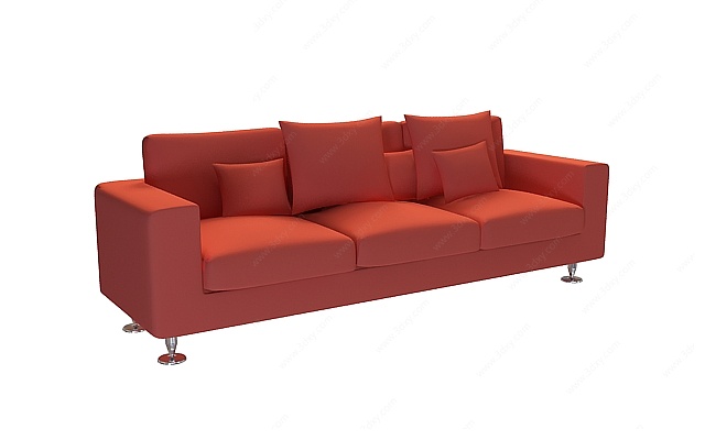 红色三人沙发3D模型