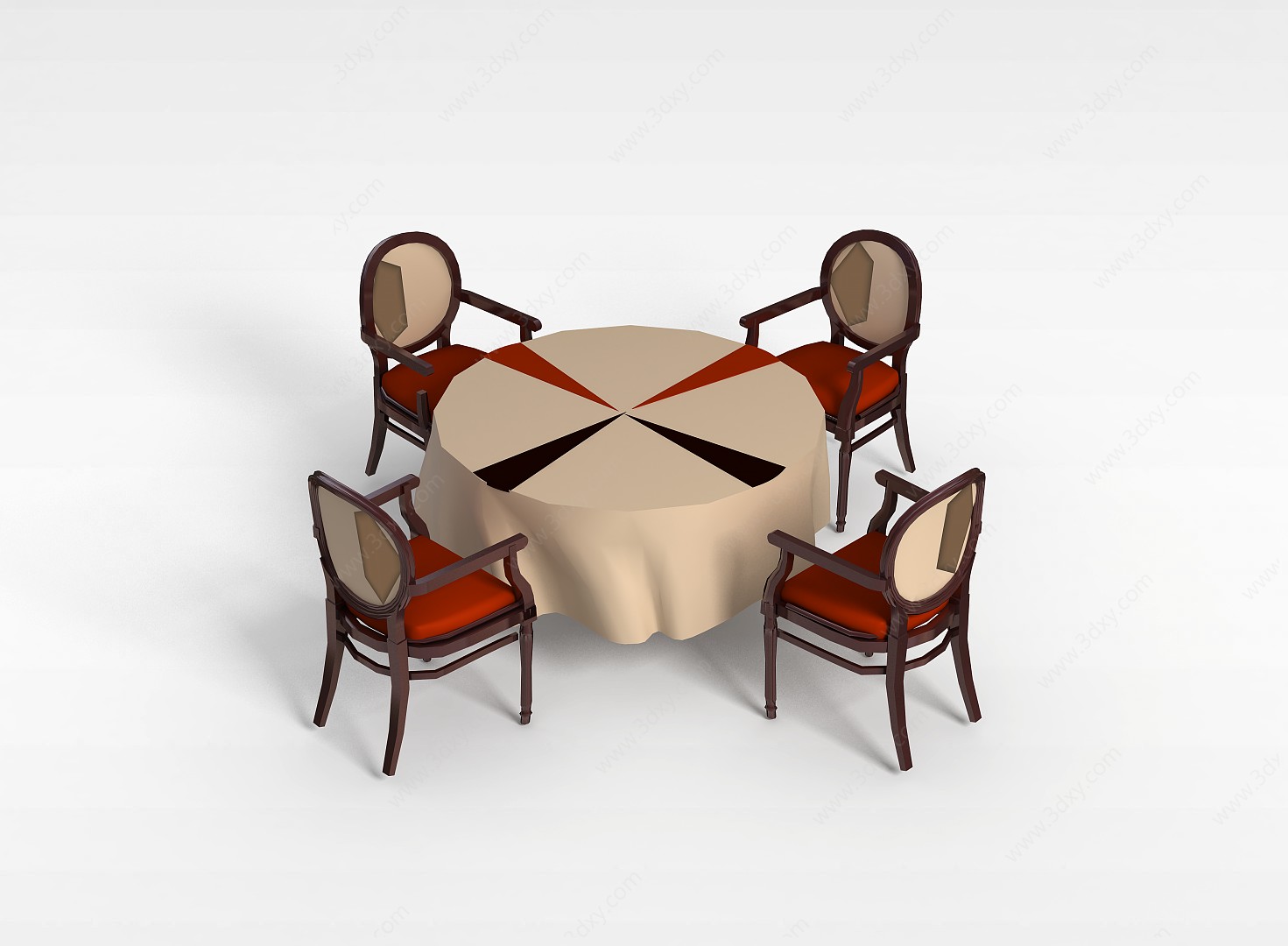 四人餐桌椅3D模型
