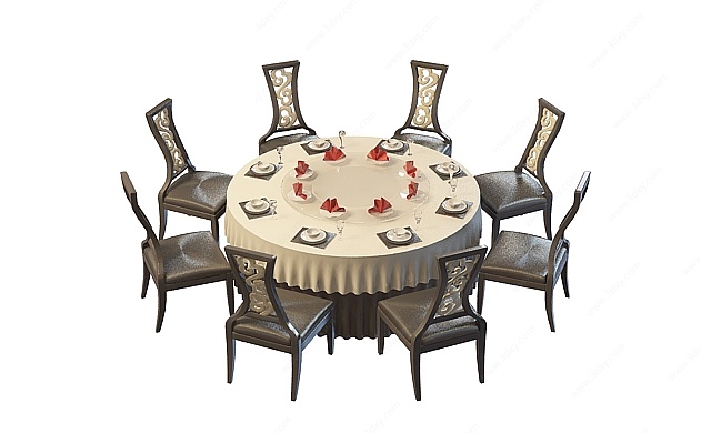 古典多人餐桌椅3D模型