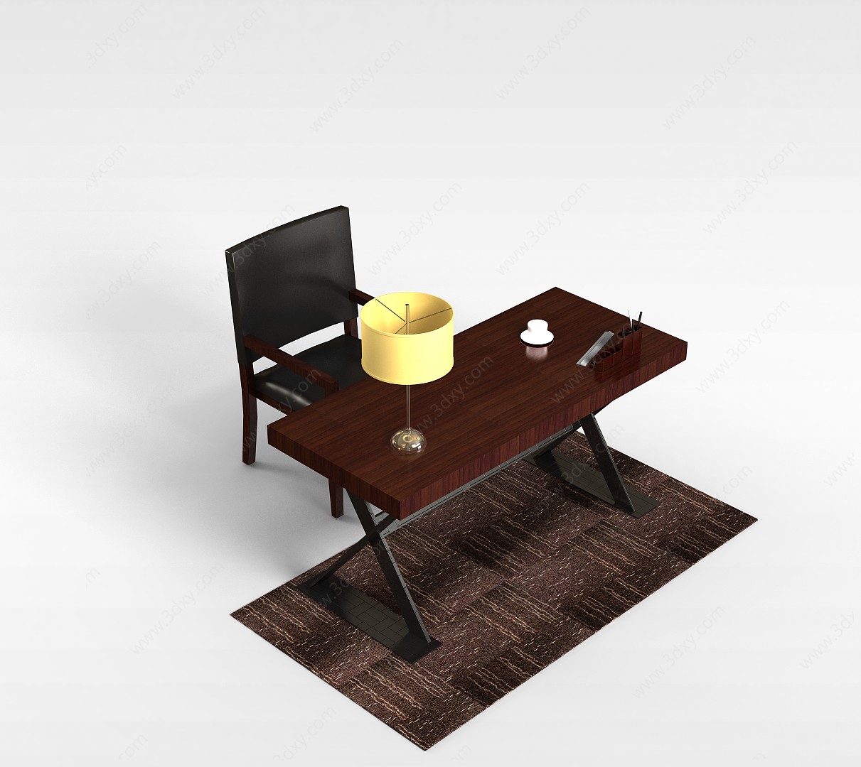 实木办公桌椅3D模型