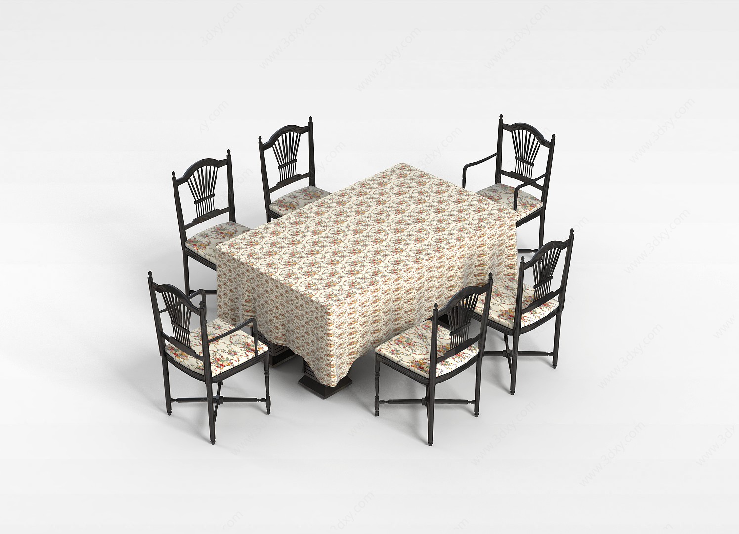 中式简约餐桌椅3D模型
