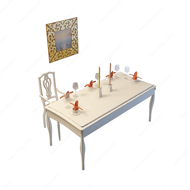 欧式单人餐桌椅3D模型