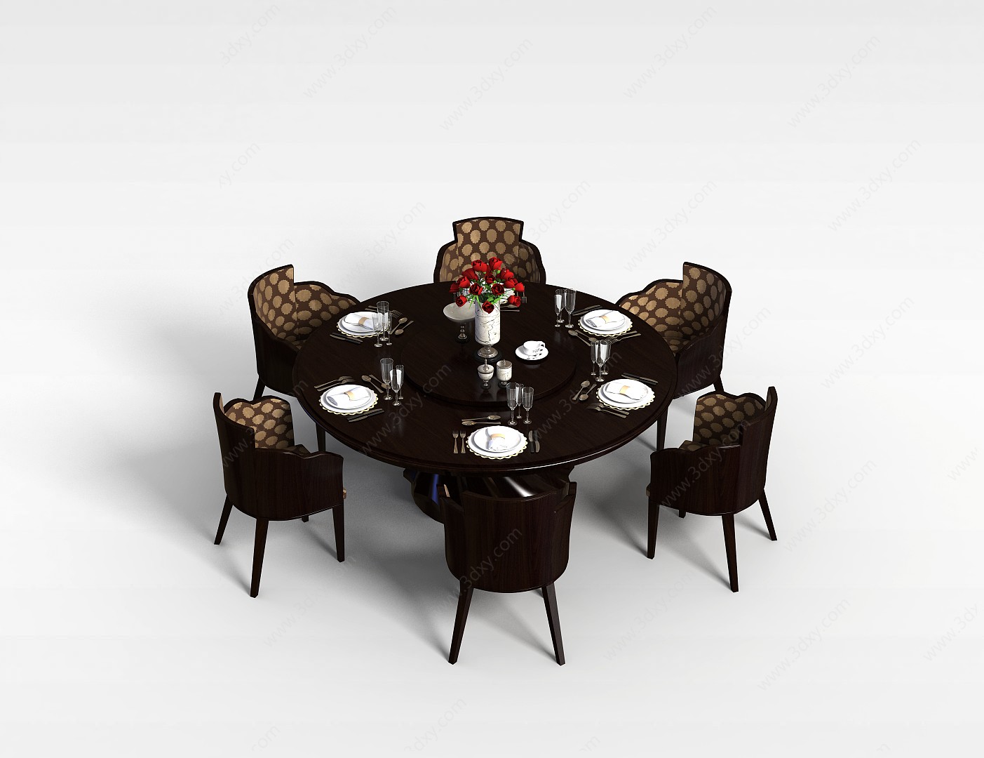 欧式圆形餐桌椅组合3D模型