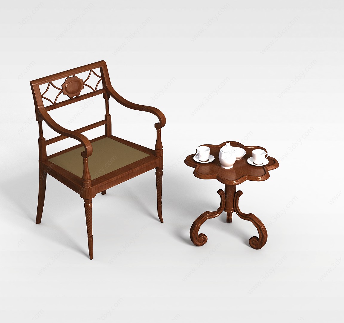 实木茶桌椅组合3D模型