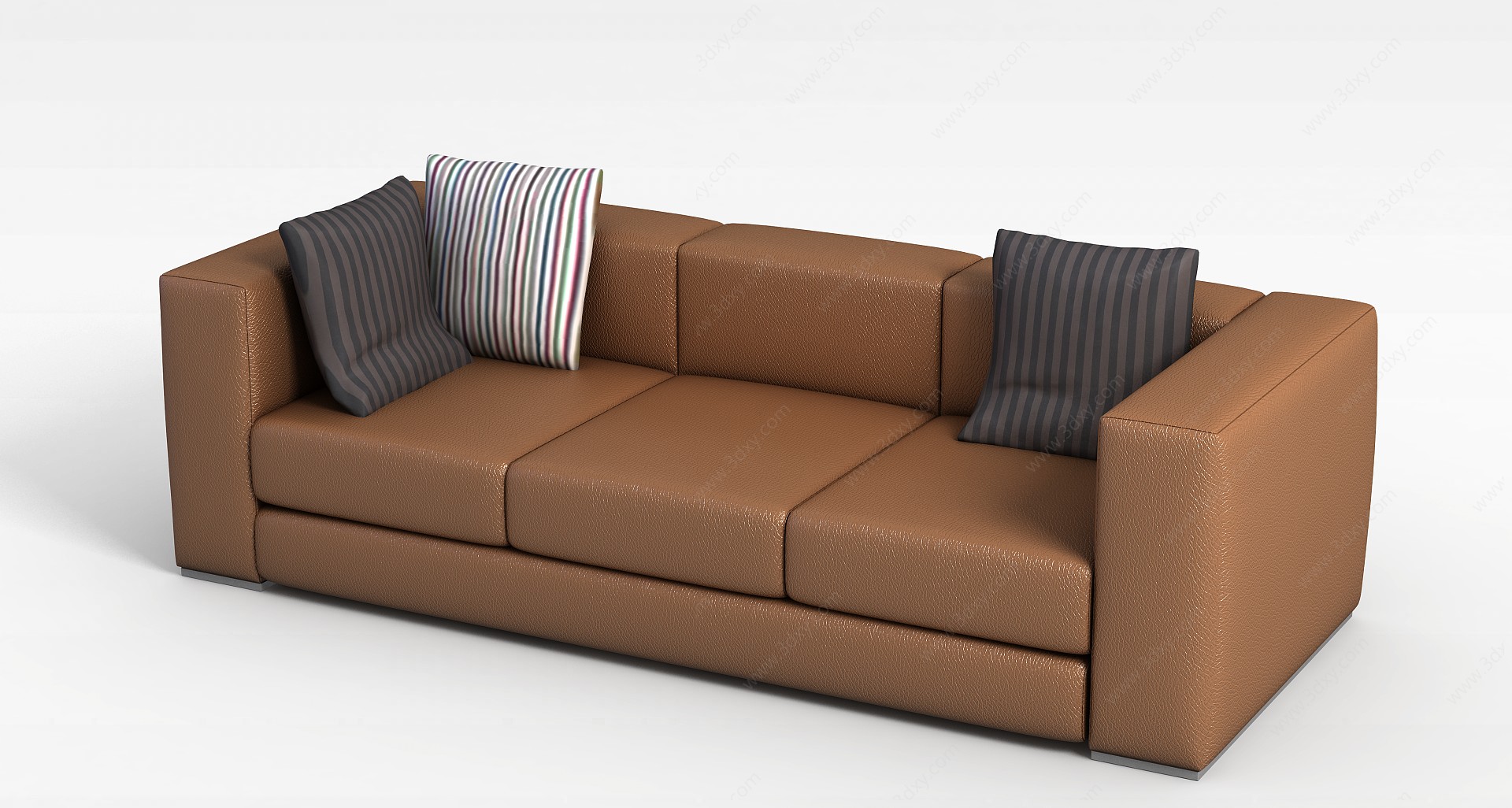 现代皮质三人沙发3D模型