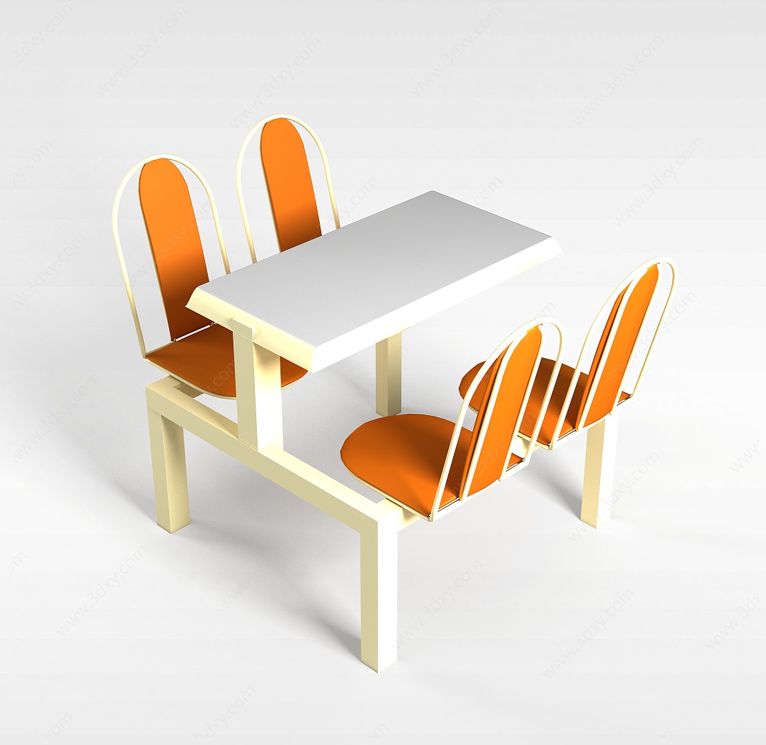 连体餐桌椅3D模型