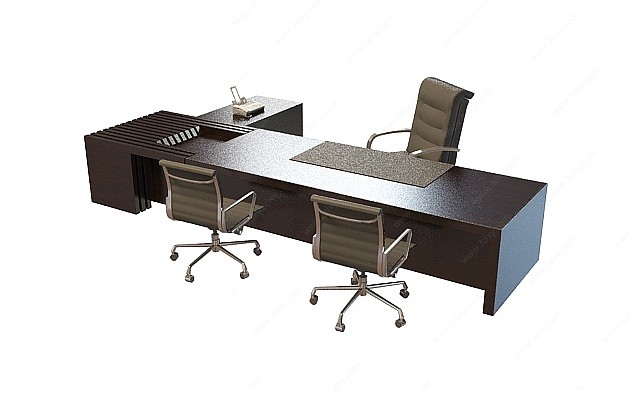 实木办公桌椅组合3D模型