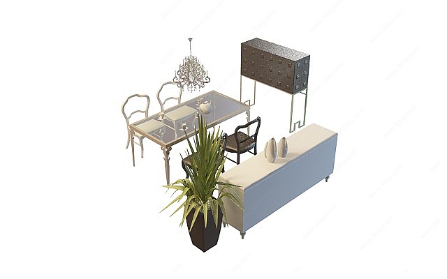 家庭简约餐桌椅3D模型