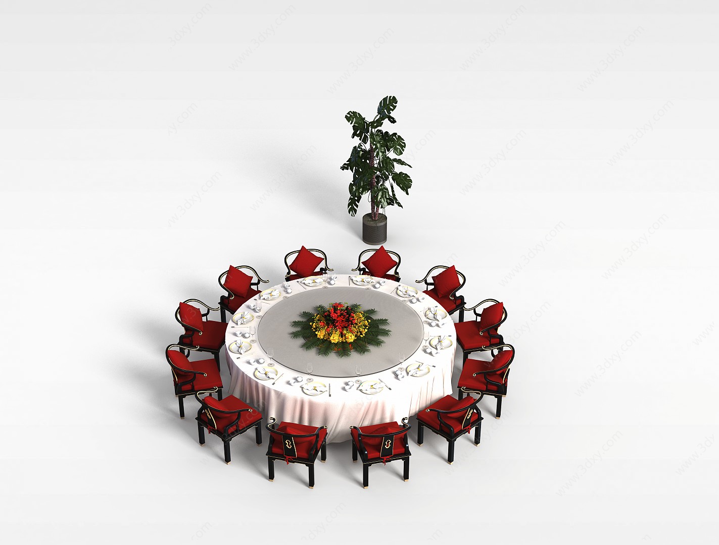 酒店豪华餐桌椅组合3D模型