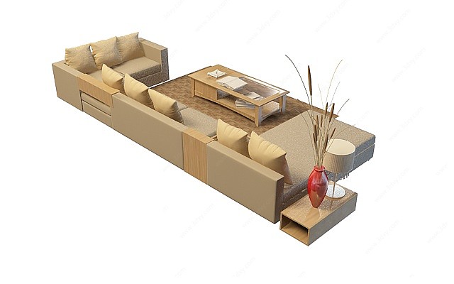 转角沙发茶几组合3D模型