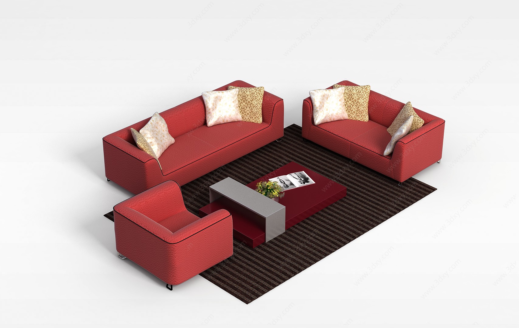 红色简约沙发茶几3D模型
